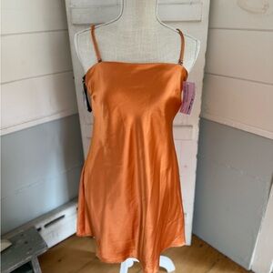 Elegant Orange Satin Slip Dress